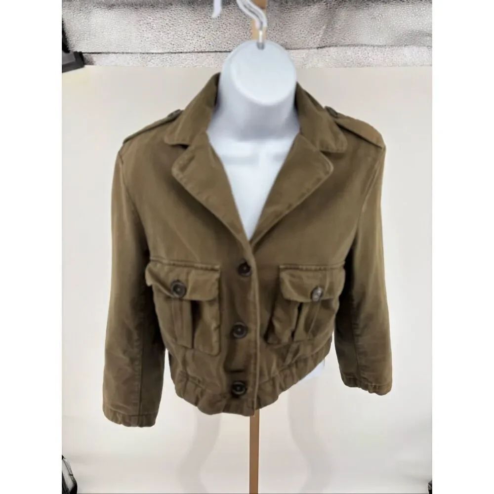 James Perse Distressed Cropped Military Jacket Size 3 Olive